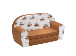 Detská rozkladacia MINI pohovka Zvieratká na lodičkách - biela/hnedá