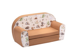 Detská rozkladacia MINI pohovka Dinosaury - krémová/hnedá