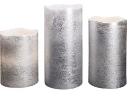 Solight sada LED sviečok, 3x sviečka, 10/13/16cm, strieborná farba, 3x AAA