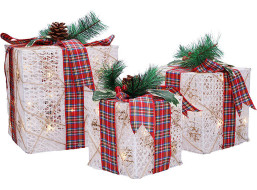 Solight sada 3 LED vianočných darčekov, 48x LED, IP44, 230V