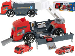 Transportér TIR 2v1 parkovacia garáž hasiči + 3 autá - červená