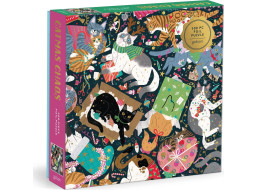 GALISON Metalické štvorcové puzzle Mačacie vianočné chaos 500 dielikov