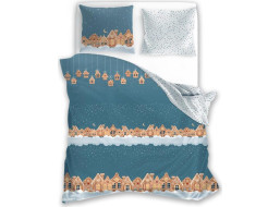 Bavlnené obliečky SCANDIC Perníkové mestečko - modré / biele - 160x200 cm