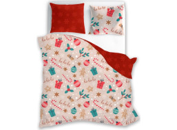 Bavlnené obliečky SCANDIC Vianočný motív - béžové/červené - 140x200 cm