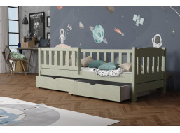 Detská posteľ z masívu borovice BEN so šuplíkmi - 200x90 cm - OLIVOVO ZELENÁ