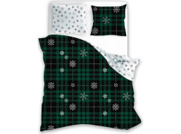 Bavlnené obliečky NORDIC Vločky - tmavo zelené/biele - 160x200 cm + 2x 70x80 cm
