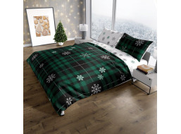 Bavlnené obliečky NORDIC Vločky - tmavo zelené / biele - 220x200 cm + 2x 70x80 cm