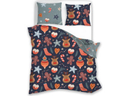 Posteľné obliečky z mikrovlákna HOLLY JOLLY Vianočný motív - tmavo modré / šedé - 160x200 cm