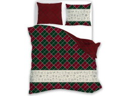 Bavlnené obliečky MAGIC WINTER Karo - zelené / červené - 220x200 cm