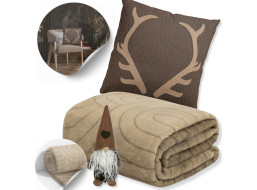 Vianočná sada RETRO - deka 130x170 cm + 2x obliečka na vankúš + škriatok