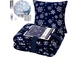 Vianočná sada NIEVE - deka 130x170 cm + obliečka na vankúš + LED svetelný záves