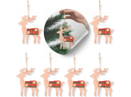 Vianočné drevený ozdoby na stromček - Jeleň - 6 kusov