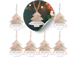 Vianočné drevené ozdoby na stromček - Stromček - 5 kusov