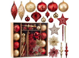 Sada vianočných ozdôb na stromček MARIEN - 70 kusov - červené/zlaté