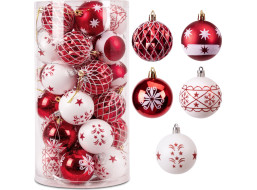 Sada vianočných baniek na stromček SAPIN - 30 kusov - červené/biele
