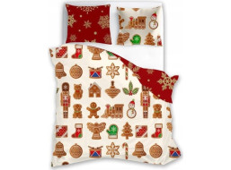 Bavlnené obliečky SCANDIC Perníčky - béžové/červené - 220x200 cm