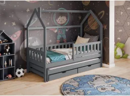 Detská domčeková posteľ s prístelkou a šuplíky MATYLDA - 200x90 cm - šedá
