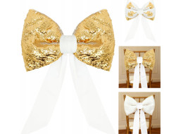 Ozdobná mašľa Deco Glam & Shine 30x47+60 cm - biela/zlatá