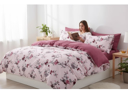 Posteľné obliečky z mikrovlákna BLUMEN FLOWERS - 160x200 cm - ružové/bordó