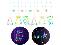 LED svetelný záves Sob, stromček a zvonček - 2,5 m 138LED - viacfarebné