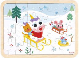 JANOD Drevené puzzle s hľadaním rozdielov Sánkovanie 24 dielikov