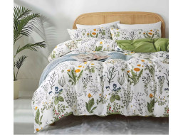 Posteľné obliečky z mikrovlákna NATURAL MEADOW - 160x200 cm - biele / svetlo zelené