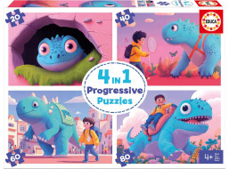 EDUCA Puzzle Priateľskí dinosaury 4v1 (20,40,60,80 dielikov)