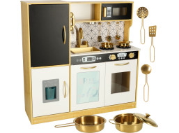 Detská drevená kuchynka s chladničkou - biela/zlatá