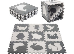 Penová puzzle podložka pre deti 9 prvkov - šedá/ecru - 85cm x 85cm x 1cm