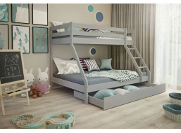 Detská poschodová posteľ z masívu 200x90 cm s rozšíreným spodným lôžkom 140 cm DENIS, so šuplíkom - šedá