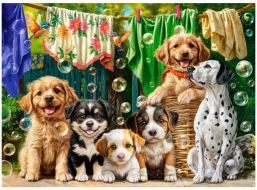 CASTORLAND Puzzle Šteňatá, bielizeň a vtáčie šantenie 100 dielikov