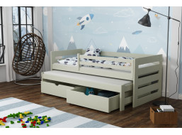 Detská posteľ z masívu borovice JOLANA s prístelkou a šuplíky - 180x80 cm - OLIVOVO ZELENÁ