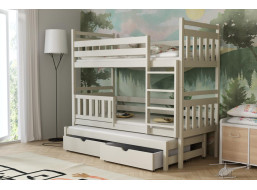 Detská poschodová posteľ z masívu borovice PETR s prístelkou a šuplíkmi - 180x80 cm - KAŠMÍROVÁ