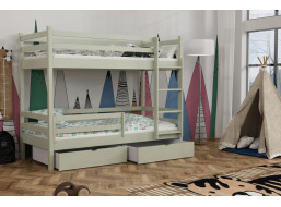 Detská poschodová posteľ z masívu borovice LEGEND PLUS so šuplíkmi - 200x80 cm - OLIVOVO ZELENÁ