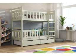 Detská poschodová posteľ z masívu borovice KAREL so šuplíkmi - 200x90 cm - OLIVOVO ZELENÁ