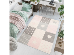 Kusový koberec AZUR srdiečka a hviezdičky - šedý/ružový/biely, 160x220 cm