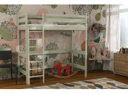 Detská vyvýšená posteľ z masívu borovice TEXAS - 180x80 cm - OLIVOVO ZELENÁ