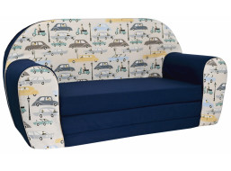 Detská rozkladacia JUNIOR pohovka Retro auta - tmavo modrá/krémová