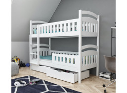 Detská poschodová posteľ z masívu borovice DOMINIK II so zásuvkami - 200x90 cm - BIELA