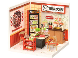 RoboTime 3D drevená skladačka Miniatúra domčeka Ázijské bistro Panda Hot Pot