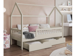 Detská domčeková posteľ z masívu borovice GAJA so šuplíkmi - 200x90 cm - kašmírová