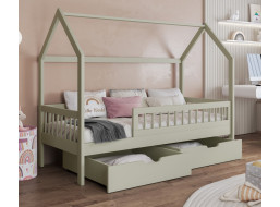 Detská domčeková posteľ z masívu borovice GAJA so šuplíkmi - 180x80 cm - olivovo zelená