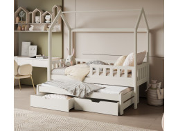 Detská domčeková posteľ z masívu borovice TIMMY so šuplíkmi a prístelkou - 180x80 cm - kašmírová