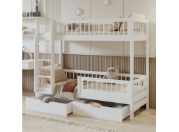 Detská poschodová posteľ so šuplíkmi z masívu borovice COEN - 180x80 cm - biela