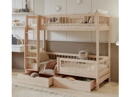 Detská poschodová posteľ so šuplíkmi z masívu borovice COEN - 180x80 cm - prírodná borovica