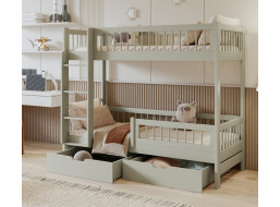 Detská poschodová posteľ so šuplíkmi z masívu borovice COEN - 200x90 cm - olivovo zelená