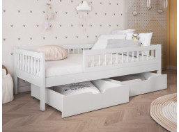 Detská posteľ z masívu borovice FLORES so šuplíkmi - 140x70 cm - biela