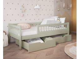 Detská posteľ z masívu borovice FLORES so šuplíkmi - 200x90 cm - olivovo zelená