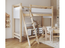 Detská vyvýšená posteľ z masívu borovice VESPER - 180x80 cm - prírodná borovica/biela