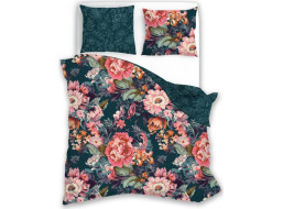 Bavlnené obliečky FLOWERS - ružové / tmavo zelené - 220x200 cm